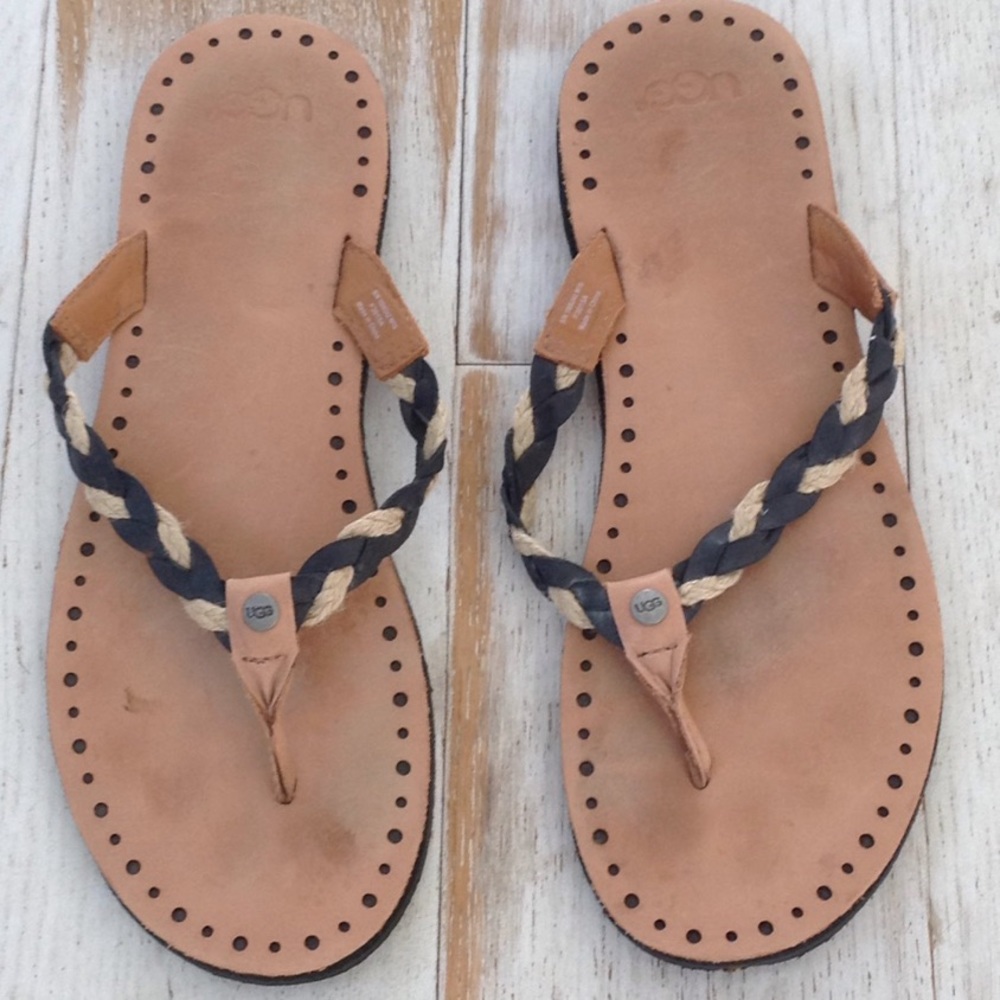 Ugg Navie braided leather flip flops - Picture 2 of 3